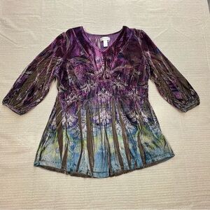 Christopher & Banks Women’s Boho Y2K Velvet Purple Top Elastic Waist - XL Fairy